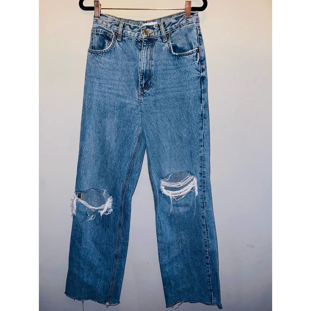 ZARA Ripped High Waisted Wide Leg Jeans size 4 0067
